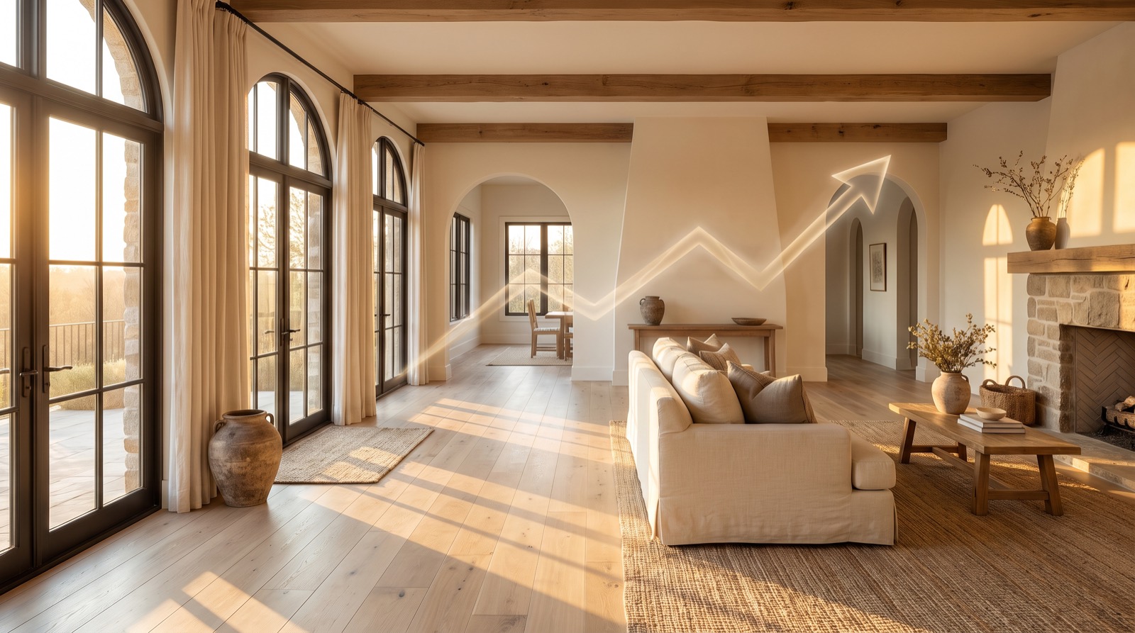 Modern farmhouse living room, representing a home improvement business under management