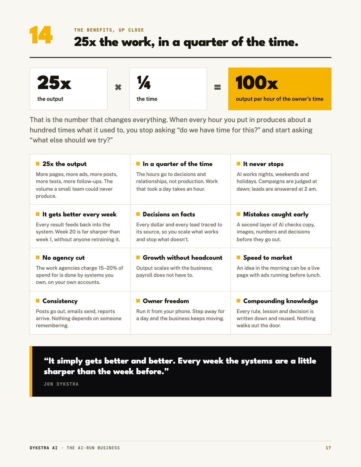 Report page: 25x the work in a quarter of the time