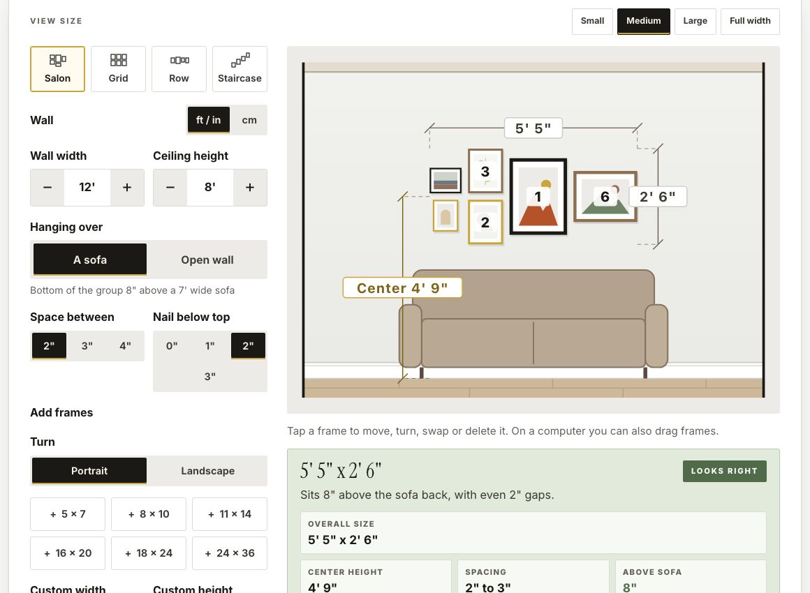 Screenshot of the Nestique Gallery Wall Planner