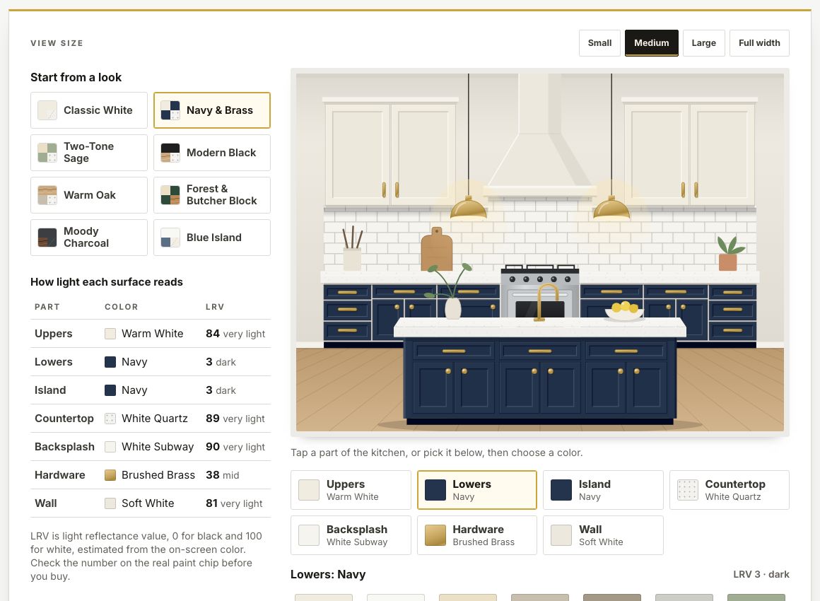 Screenshot of the Nestique Kitchen Cabinet Color Visualizer